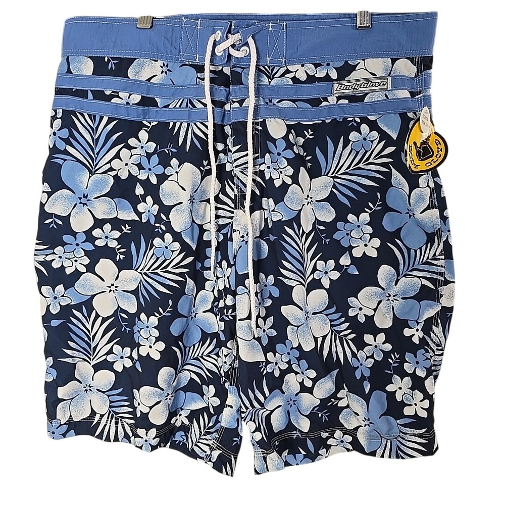 Body Glove Mens Floral Swim Trunks 38 Blue Board Shorts Bathing Suit